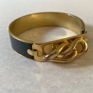 Gold & Black Leather chain Bangle Cuff bracelet